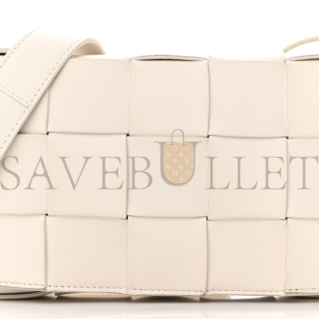 BOTTEGA VENETA LAMBSKIN MAXI INTRECCIATO SMALL CASSETTE CROSSBODY BAG WHITE  (19*10*4cm)